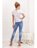 Pantaloni de dama din denim cu aplicatii 35580 - Magazin online - Boutique